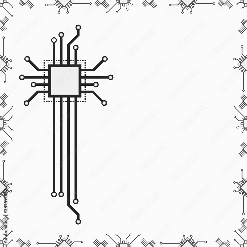 Poster CPU microprocessor flat vector wallpaper. Concept of 2d line icon cpu design for web, video, print and animation.