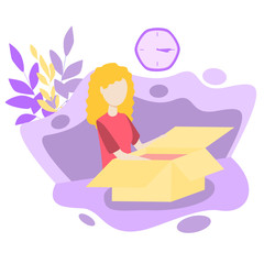 Delivery service vector illustration. Flat tiny shipping box persons concept. Global international logistics distribution. Parcel and ordered goods transport export to customer location fast in time