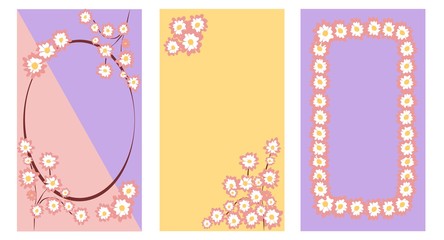 Set of floral frames in pastel colors vector graphic illustration brown golden