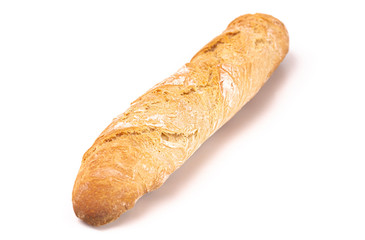 A Loaf of Fresh French Baguette isolated on a White Background