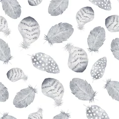 Gardinen Aquarell handgezeichnete Federn nahtlose Muster. Neutrale Farbabbildung. © tanialerro