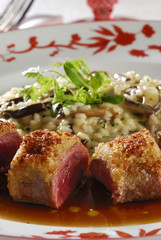 Lamb crusted with almond and mushroom risotto
