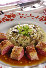 Lamb crusted with almond and mushroom risotto