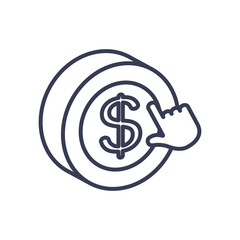 money coin and hand cursor icon, line style