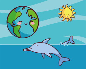 card of planet earth with dolphins