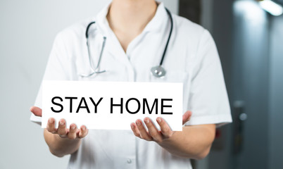 Doctor advising stay at home and safe in quarantine to protect from Coronavirus Covid-19 epidemic.