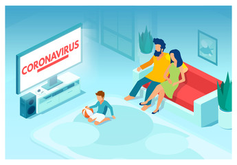 Vector of a family staying together inside their house due to coronavirus pandemic