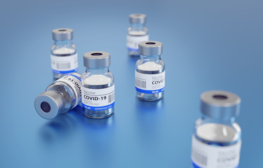 3D Illustration of a Generic Covid19 Vaccin, Blue Background