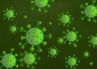 Illustration of a virus o bacteria with green background