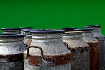 old metal cans for milk transport