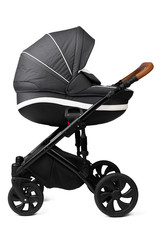Black baby carriage isolated on a white background