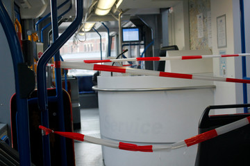 Tram Amsterdam red and white tape coronacrisis