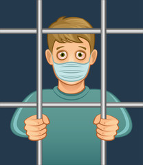 Masked man in quarantine isolated 