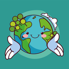 card of planet earth smiling kawaii