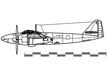 Mitsubishi Ki-83. World War 2 combat aircraft. Side view. Image for illustration and infographics.