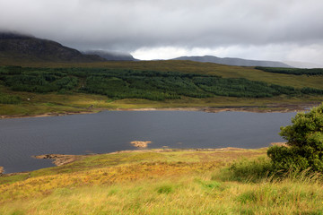 Skye Island (Scotland), UK - August 15, 2018: Typical landscape of Scotland, Isle of Skye, Inner...