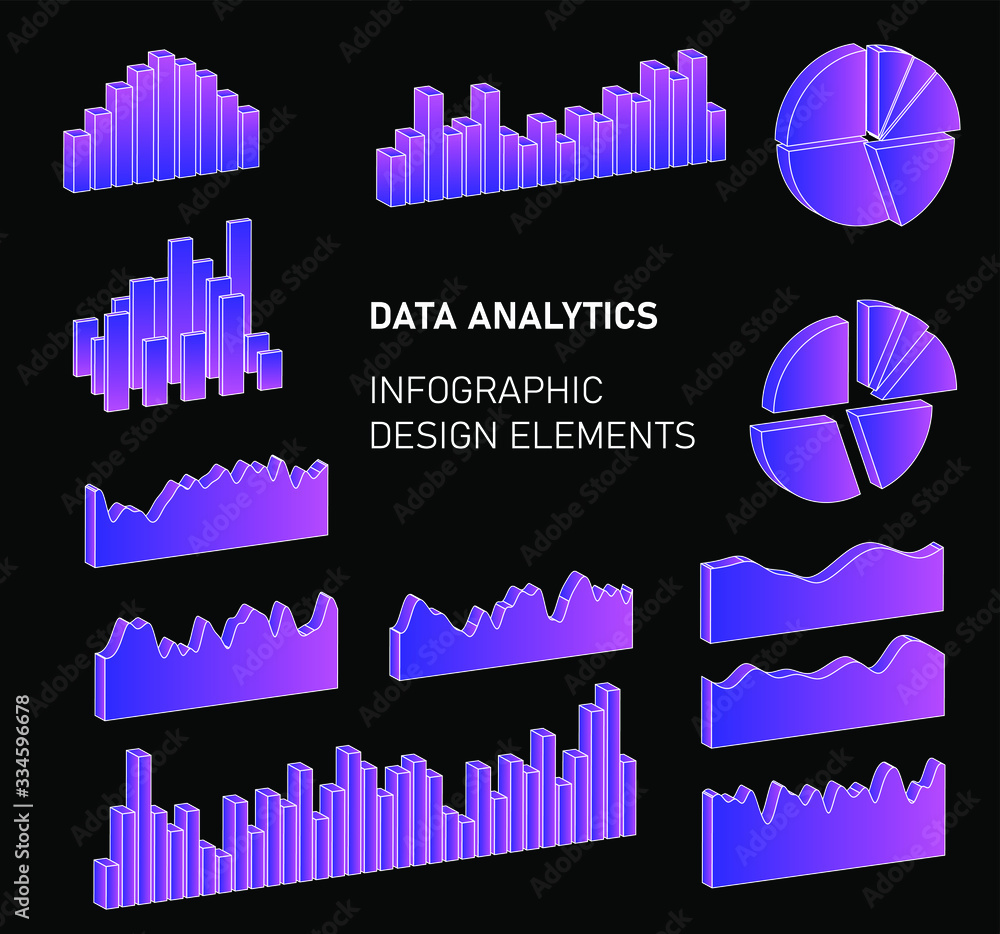Aufkleber Set of 3D graphs, charts, histograms and plots for UI and UX design.