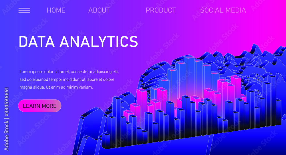 Aufkleber Web site template for Big Data  analysis, Artificial intelligence and  Information science. 3D graphs and plots.