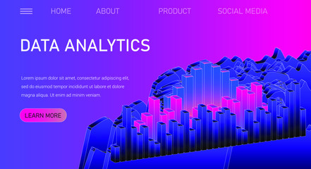 Fototapeta premium Web site template for Big Data analysis, Artificial intelligence and Information science. 3D graphs and plots.