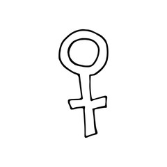 Hand drawn doodle illustration. Women concept design. Symbols of feminism and body positivity movement.