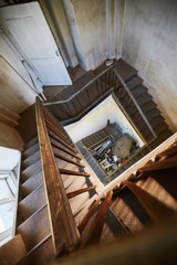 Spiral old wooden staircase