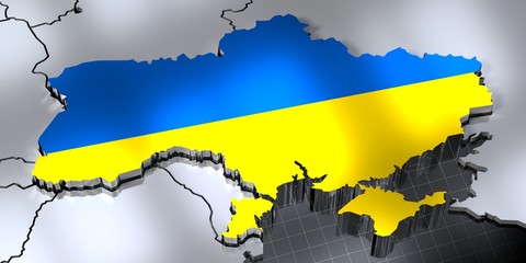 Ukraine - country borders and flag - 3D illustration