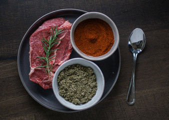 Uncooked Steak with Spices