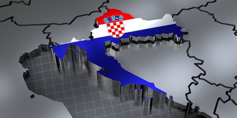 Croatia - country borders and flag - 3D illustration