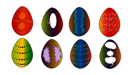 Ostereier Farbkombination mit versch. Mustern und Sprechblasen bemalt