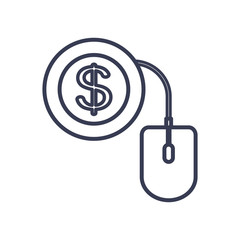 payments online, mouse device with money coin icon, line style