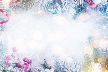 Fototapeta na wymiar Christmas and New Year holidays background, winter season. Christmas greeting card