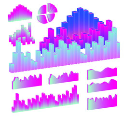 Set of 3D graphs, charts, histograms and plots for UI and UX design.