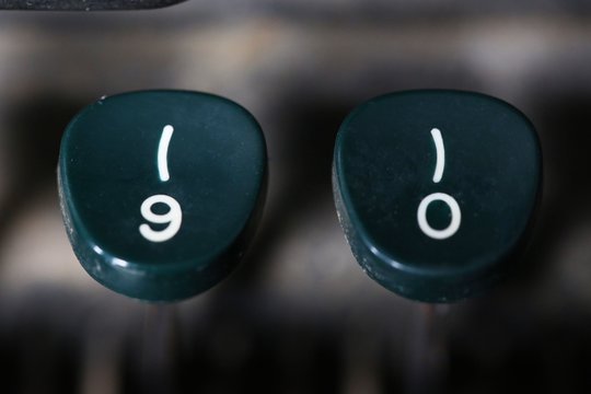 Vintage typewriter number 9 and 0 with parentheses 