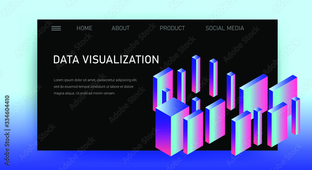 Aufkleber Web site template for Big Data  analysis, Artificial intelligence and  Information science. 3D graphs and plots.