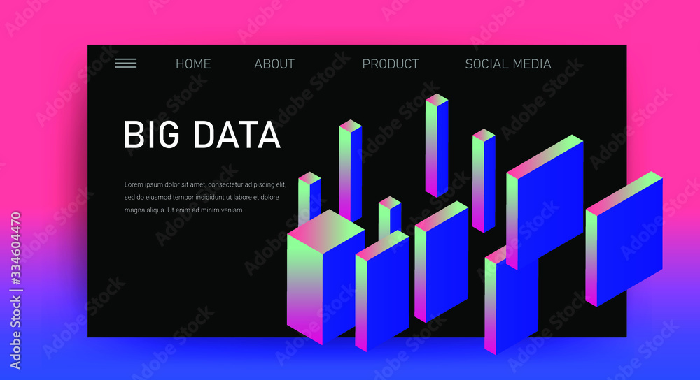 Leinwandbilder Web site template for Big Data  analysis, Artificial intelligence and  Information science. 3D graphs and plots.