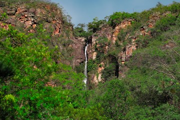Fototapeta na wymiar Waterfall behind trees
