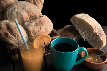 ROASTED BREAD WITH COFFEE AND ORANGE JUICE DARK FOOD