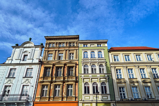 Facades Of Historic Tenement Houses On A Sunny Day In The City Of Poznan..