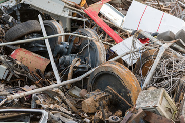 Detail of some train wheels in a junkyard