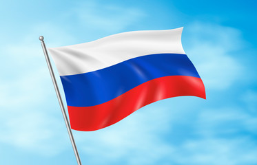 Russian flag waving wind On Sky Background. 3D rendering