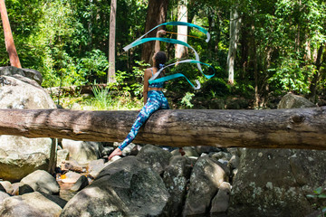 Rhytmic Gymnastics ribbon practice on the log