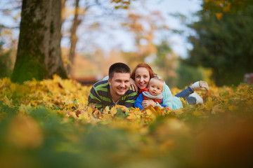 Fototapeta premium happy family in the autumn forest