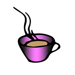  illustration pink cup of tea coffee . drink to your beloved. logo for a cafe, hot tea. outline contour picture, 