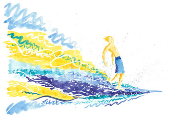 Colorful illustration of a boardsurfer
