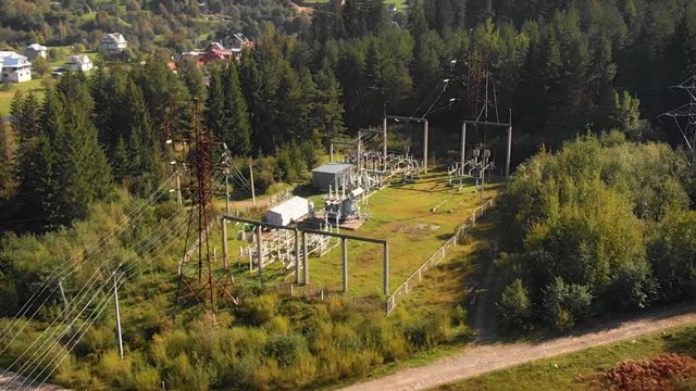 Electrical Substation near Yaremche, Ukraine, from a Drone Perspective