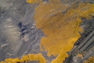aerial shot of drying lake in spring, europe czech karvina