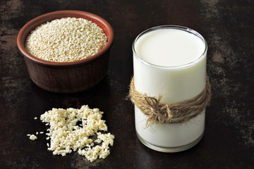 Sesame milk. Vegan diet. Keto drinks. Healthy diet.