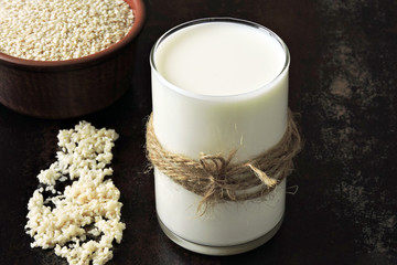 Sesame milk. Vegan diet. Keto drinks. Healthy diet.