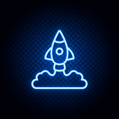 Rocket launch blue neon icon - Vector. Spage concept vector illustration.