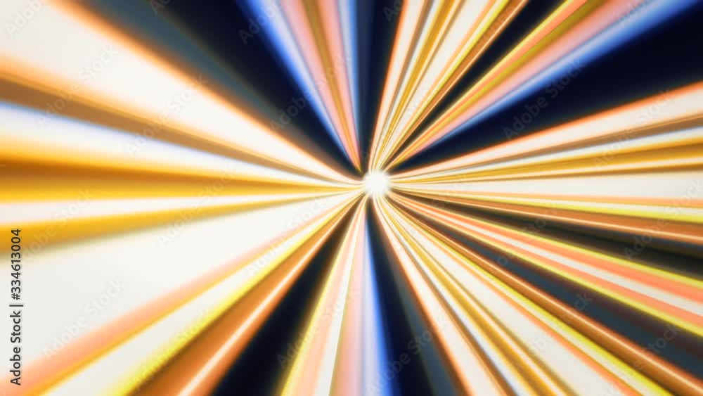 Poster abstract speed tunnel of colorful shining rays on black background, seamless loop. animation. motion